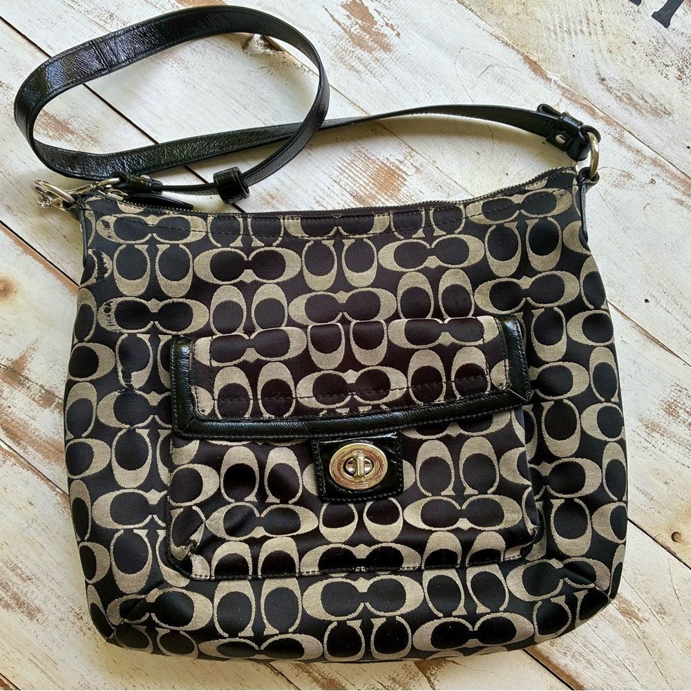 COACH black Penelope shoulder bag, Y2K canvas monogram logo purse F19232 casual